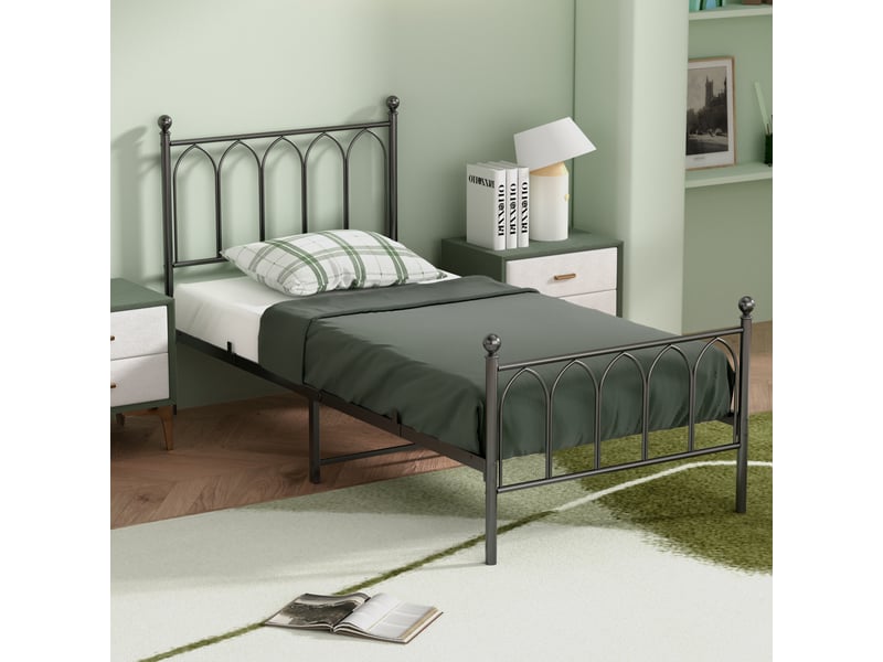  Lit simple 90 × 200 cm 1 place avec espace de rangement sous le couchage, sans matelas, en métal, noir  - Conforama C