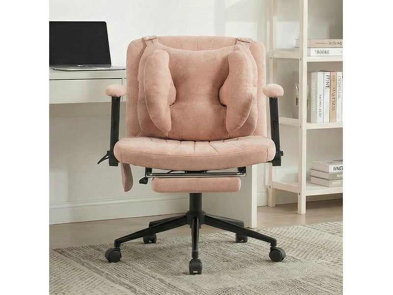  Fauteuil gaming de bureau rose en tissu, hauteur réglable, avec repose-pieds et roulettes, charge 150 kg  - Conforama E
