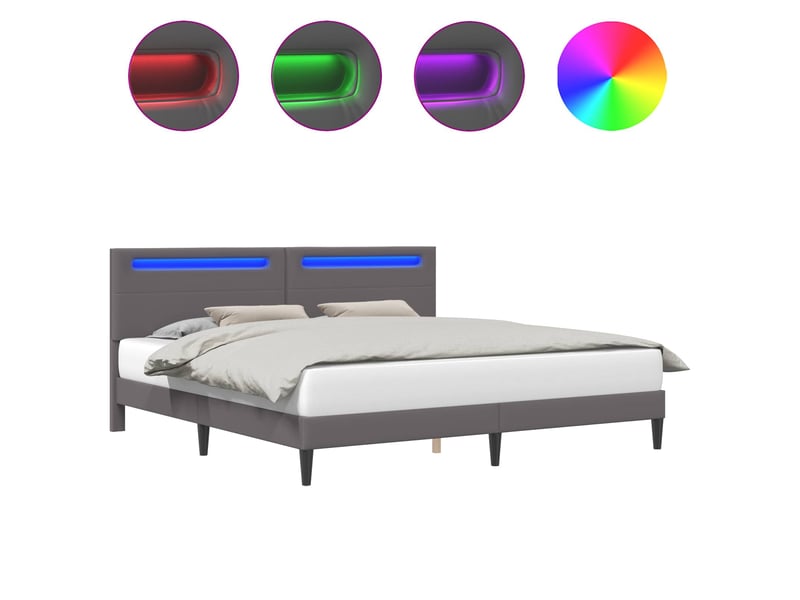 Lit double- lit adulte - cadre de lit avec bandes led gris 200 x 200 cm simili cuir - Conforama A