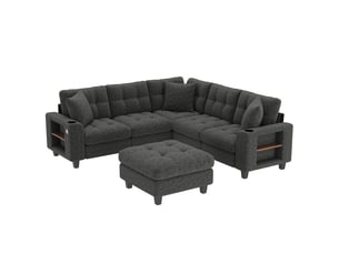 Canapé d'angle panoramique convertible <strong></strong> <strong>Radiant Stride</strong> 6 places Tissu gris avec coffre de rangement