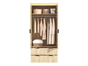 Armoire 2 portes avec penderie, miroir, led et 4 tiroirs homvra
