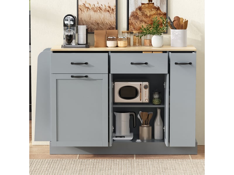 Buffet gris moderne - tiroirs variés, compartiment poubelle, porte-épices externe - salle à manger - Conforama C