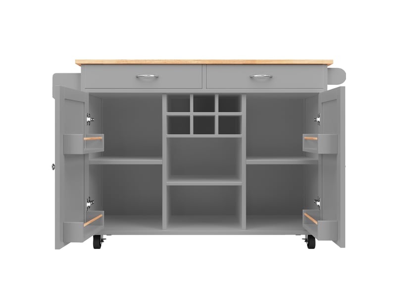  Desserte de cuisine 102 x 45 x 92 cm grise en mdf et métal, 2 tiroirs, rangement mobile à roulettes pratique  - Conforama D
