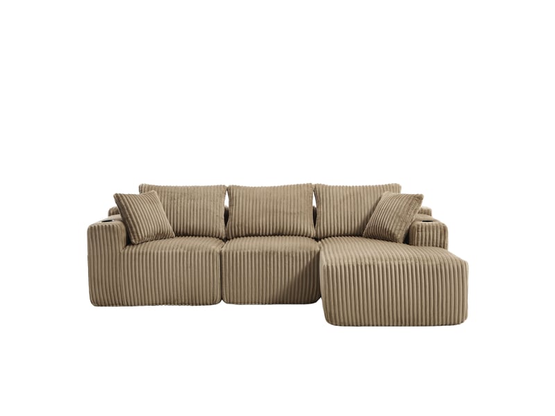  Canapé d’angle réversible 3 places en velours côtelé kaki, 257 cm, sans montage W2845S00160 - Conforama A