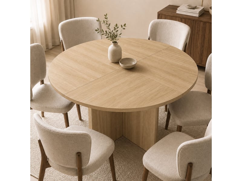  Table à manger ronde 120 x 120 cm, 4-6 personnes, style scandinave, chêne Jamama eleni - Conforama E