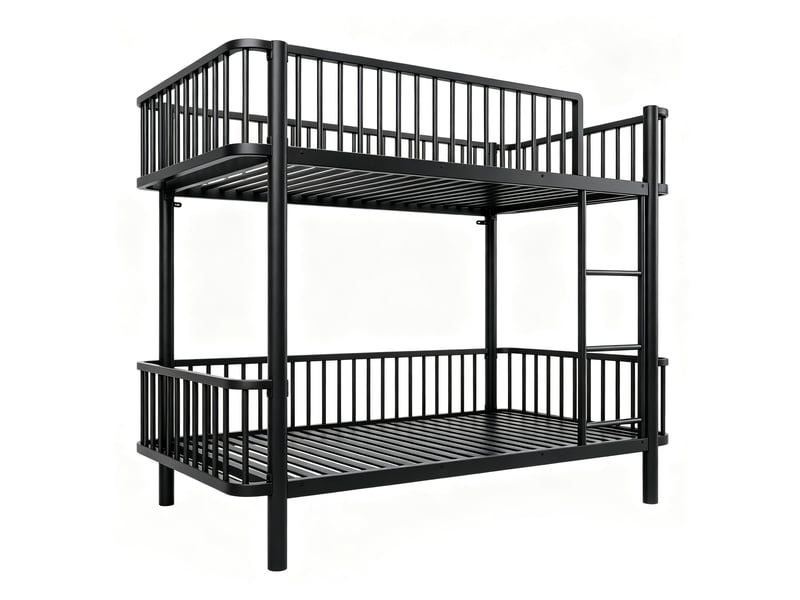  Lit superposé en métal noir 90x200 cm, coins arrondis et barrières de sécurité  - Conforama E