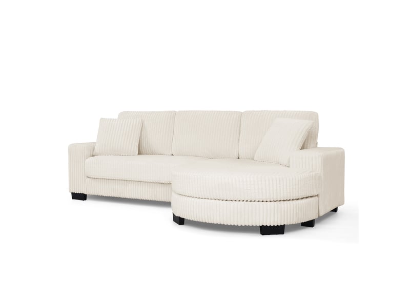  Canapé d'angle réversible modulaire avec hocker ovale interchangeable et 2 coussins, en velours côtelé beige  - Conforama E