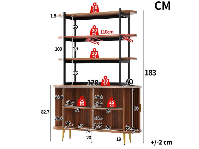  Buffet 120x40x183 cm portes coulissantes mdf métal brun foncé  - Conforama E