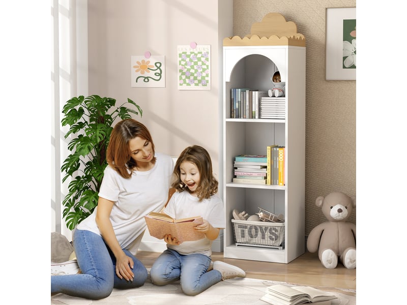 Bibliothèque enfant à 3 niveaux, idéale pour la chambre d'enfant, blanche et naturelle. - Conforama B