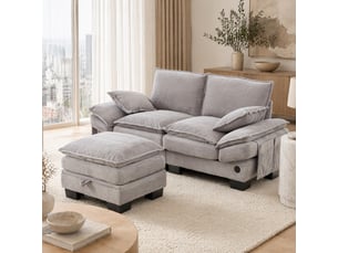 Canapé d'angle réversible fixe <strong>MAISENTIEL</strong> <strong></strong> 2 places Velours côtelé gris avec coffre de rangement