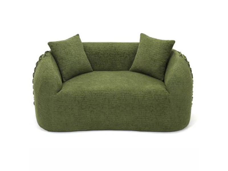 Canapé 2 places courbé 155x90 cm, design moderne, tissu chenille, accoudoirs avec détails lacets, 2 coussins inclus, vert OMNIGLINT TRADING LTD - Conforama A