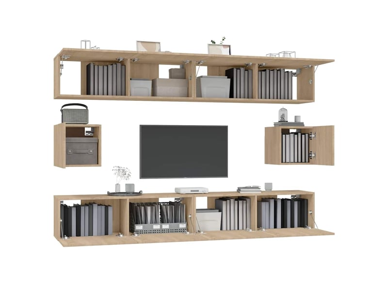  Ensemble de meubles tv - banc tv - meuble de rangement 6 pcs chêne sonoma bois d'ingénierie  - Conforama D