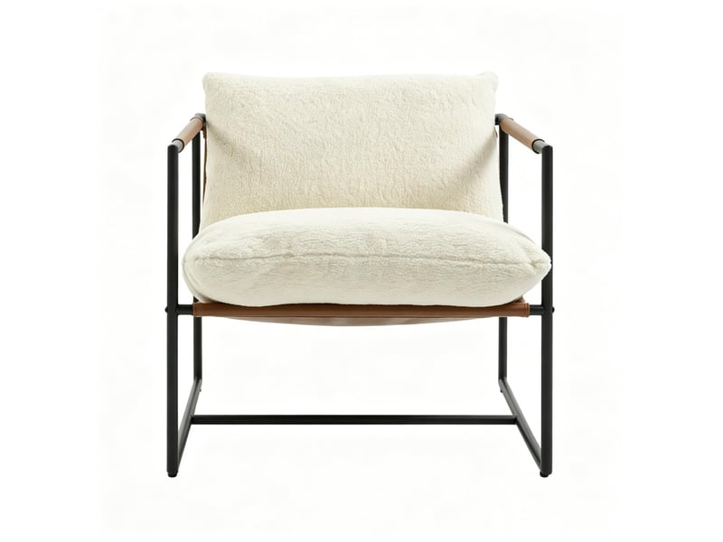  Fauteuil de salon avec grande assise rembourrée et structure en acier carbone, tissu bouclette crème 77 × 91 × 80 cm  - Conforama A