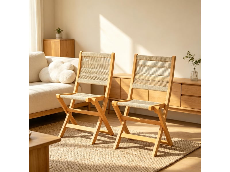  Lot de 2 chaises pliantes d’extérieur avec assise et dossier tressés  - Conforama B