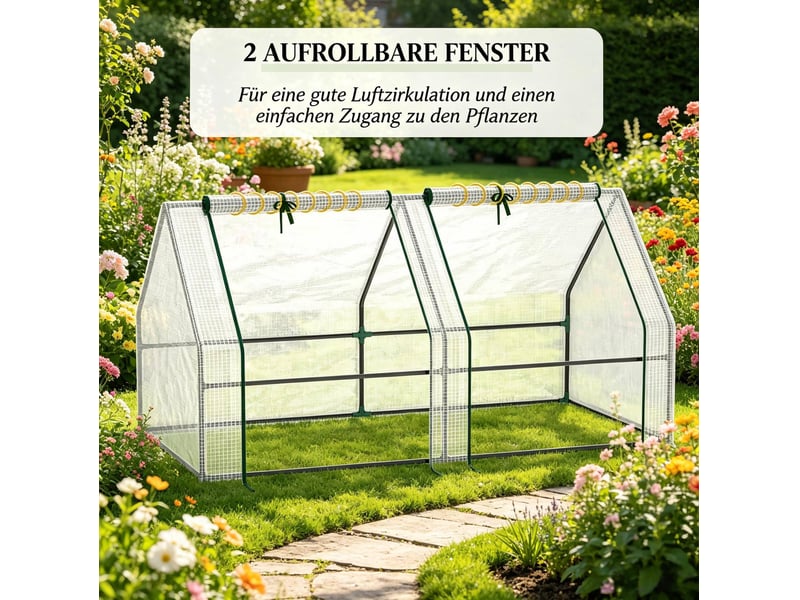  Mini-serre 180x90x90 cm 2 fenêtres enroulables métal blanc  - Conforama D