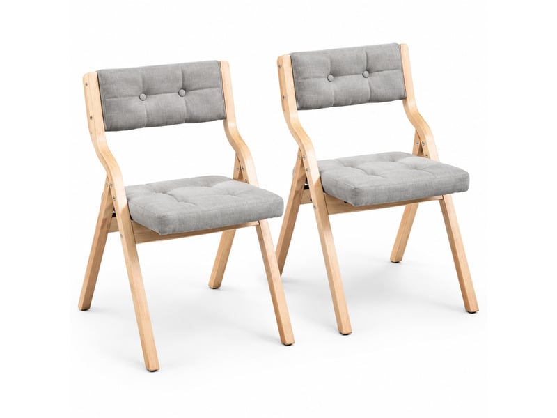  Chaises pliantes bois lot de 2, dossier incliné 110° pour confort optimal, gris, assise large et coussin velours  - Conforama A