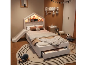 Lit cabane 90x200 cm <strong>REDOM</strong>  <strong></strong> coloris beige
