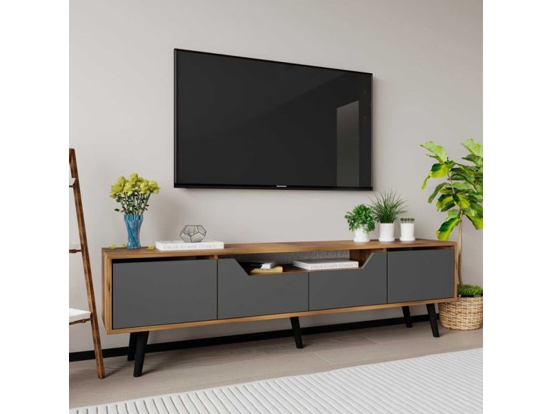  Meuble tv en aggloméré 180 x 29.8 x 48 cm roma anthracite et noyer  - Conforama C