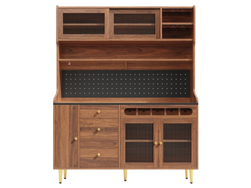 Meuble haut noyer 145x39x171 cm – armoire salon avec étagères réglables, led et tiroir porte-bouteilles - Conforama A