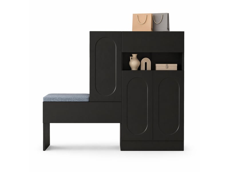  Meuble à chaussures avec 2 portes, banc rembourré et étagères réglables pour entrée 130×35×110 cm noir - uvrion  - Conforama A