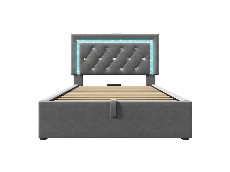 Lit coffre gris 90x200 cm avec led et usb - Conforama A