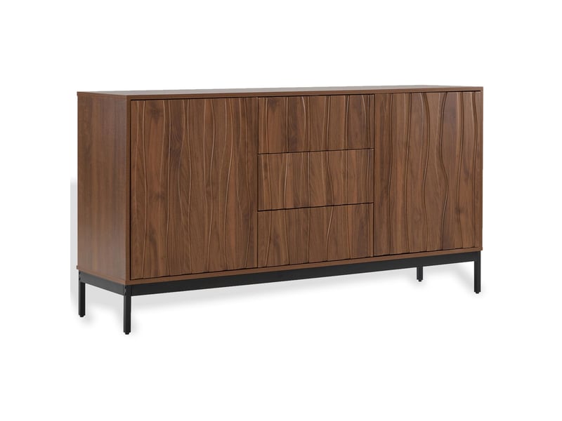 Buffet salle à manger 150cm, style mid century + buffet cuisine, finition chêne foncé, 3 tiroirs, niche ouverte - Conforama A