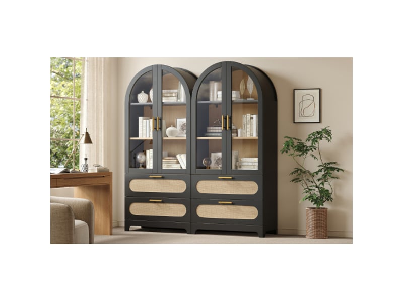  Buffet haut  (2 portes) , 80 × 40 × 175 cm, 4 portes et 4 tiroirs, mdf,  étagères réglables, rangement fonctionnel, noir  - Conforama B