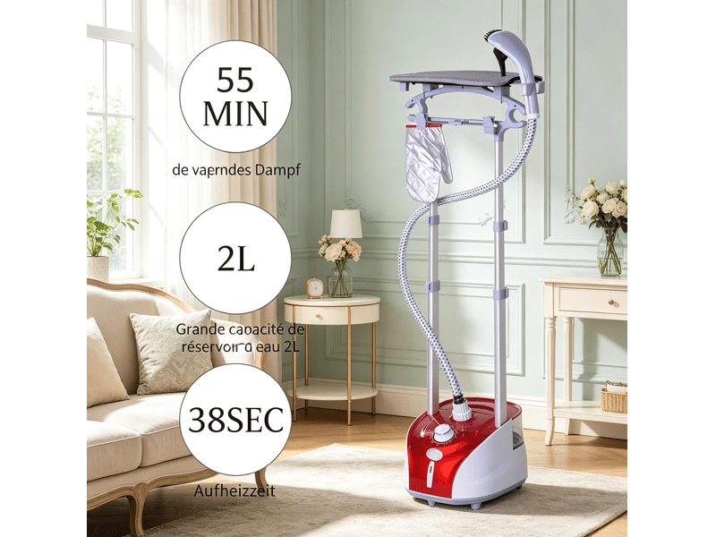  Défroisseur vapeur vertical 35 x 25 x 118,5 cm rouge en abs et pp, avec planche à repasser intégrée  - Conforama E