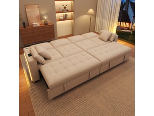 Canapé d'angle convertible en l – 4 places – avec éclairage led + ports usbtype-c – inclut 2 coussins de dossier + 2 coussins lombaires – beige