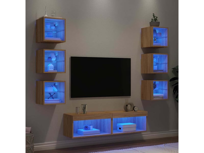  Unités murales tv avec led 8 pcs chêne sonoma bois d'ingénierie shl18398  - Conforama B