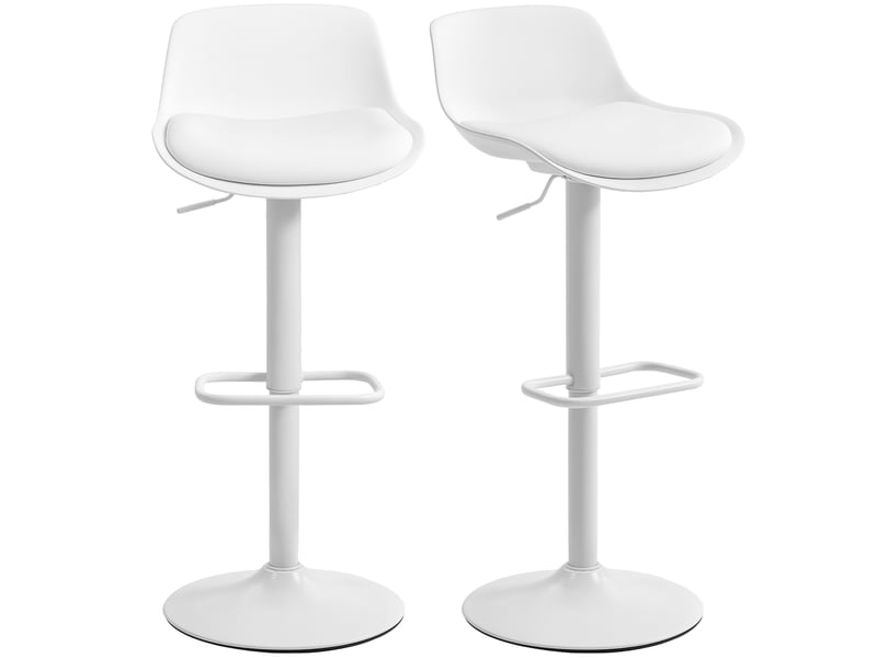  Ensemble de 2 tabourets de bar avec dossier, hauteur réglable, assise pivotante en similicuir et repose-pieds, blanc  - Conforama A