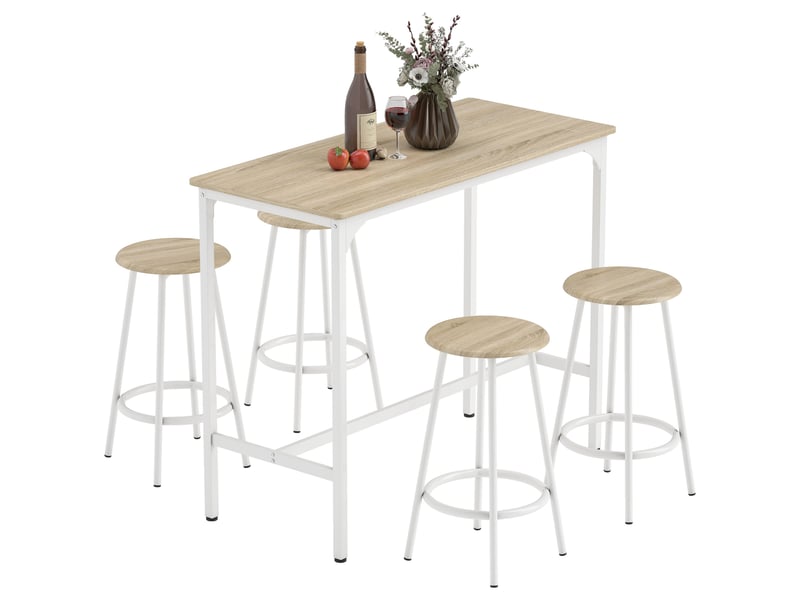 Ensemble de salle à manger 5 pièces avec comptoir de bar de 110 x 50 x 89,5 cm et tabourets de ø 30 x 60,5 cm en bois et métal couleur bois  - Conforama A