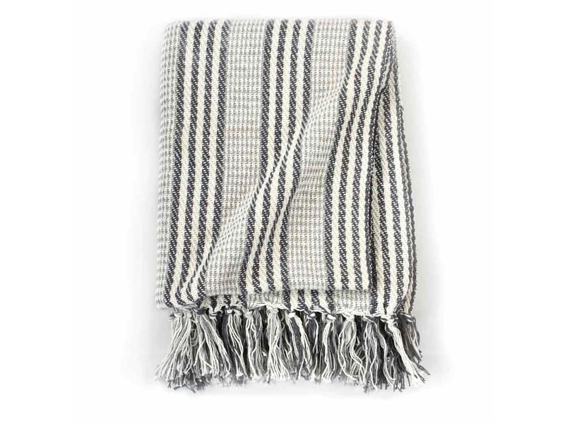  Couverture coton à rayures 220x250 cm gris et blanc  - Conforama C