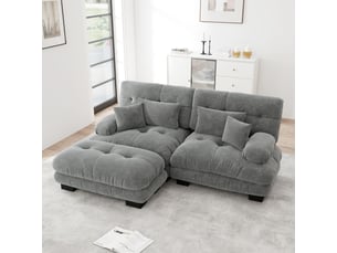 Canapé modulable 220x145x81cm - - modulable moderne avec coussins inclus et montage requis - chenille - gris