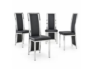 Chaises salle à manger lot de 4 à dossier haut  - rembourrées, métal et simili cuir noir argent, 109 cm