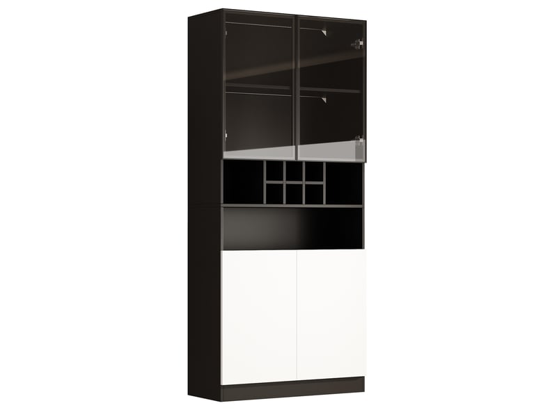  Vitrine d'exposition - 80x30x180 cm - meuble de rangement haut led avec portes en verre trempé et range-bouteilles - noir  - Conforama D