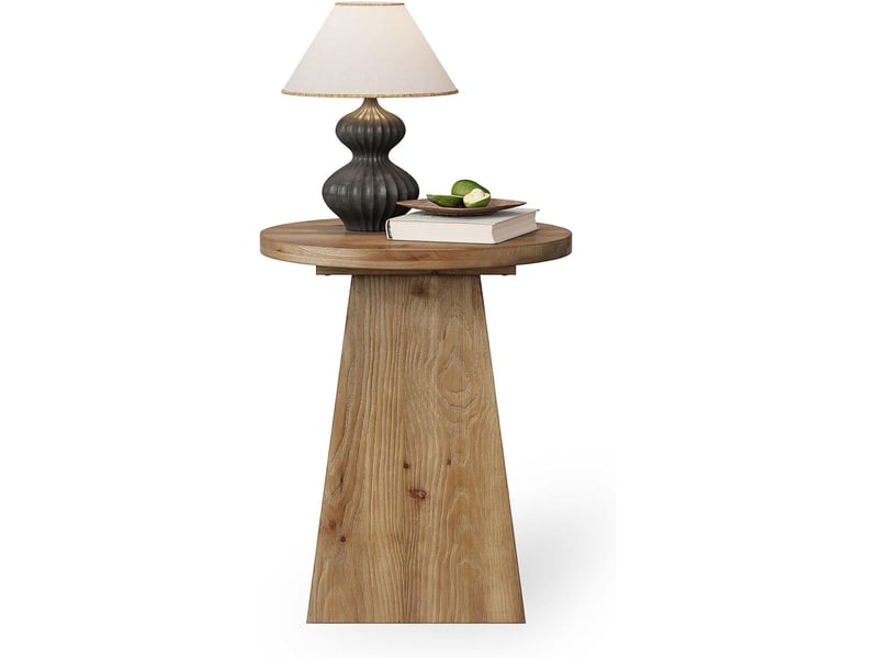  Table d'appoint ronde en bois massif avec piètement trapézoïdal, table de canapé compacte  - Conforama A