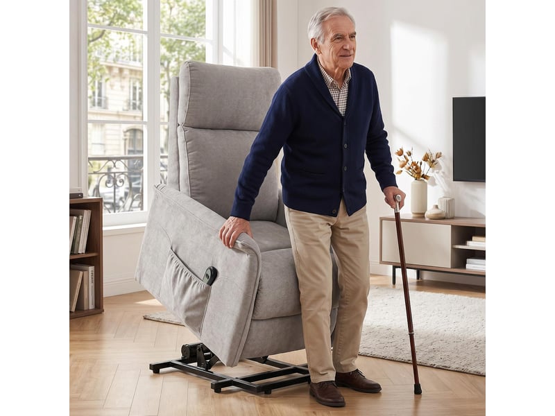  Fauteuil releveur électrique en chenille gris 69x91x106 cm  - Conforama B