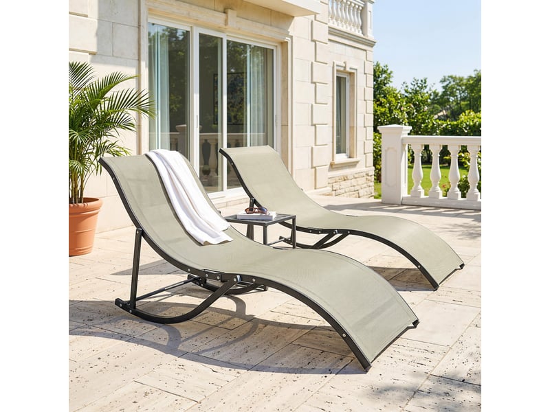  Ensemble de 2 chaises longues pliantes de jardin, en aluminium et textilène, 61 x 165 x 63 cm  - Conforama C