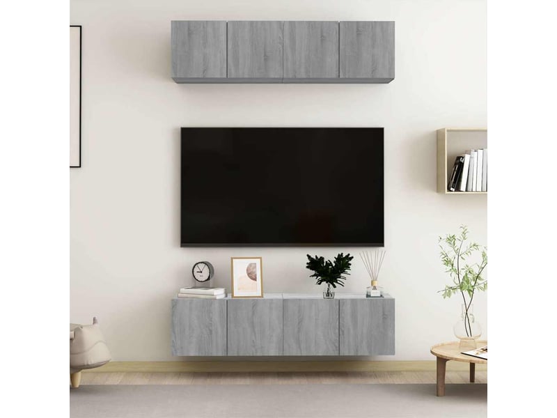  Lot de 4 meuble tv mural, meuble tv suspendu sonoma gris 60x30x30cm bois d'ingénierie  - Conforama B