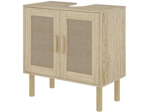 Meuble salle de bain sous lavabo meuble sous lavabo portes en rotin pieds bois de pin 2 niveaux 60 x 30 x 60 cm chêne