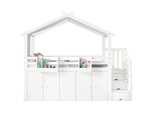 Lit cabane 90x200 cm <strong>MERAX</strong>  <strong>lit enfant blanc</strong> coloris blanc