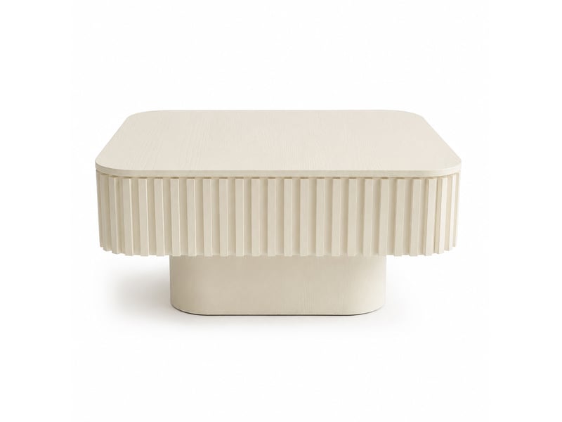  Table basse carrée 75x75x35 cm – beige crème – rangement caché à abattant et style moderne gain de place  - Conforama A
