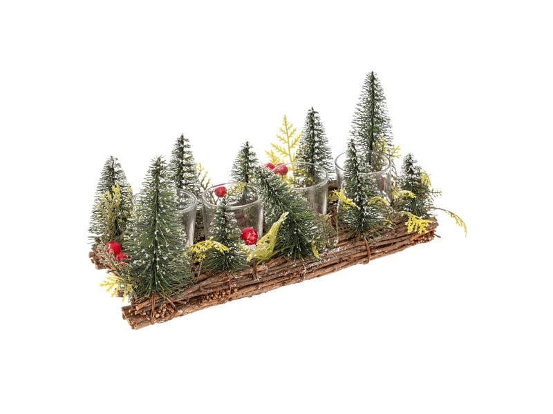  Centre de table de noël 4 photophores sapins 30cm vert  - Conforama A