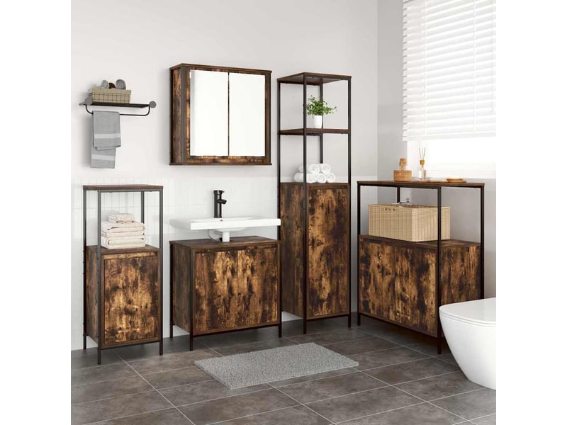  Ensemble de mobilier de salle de bain 5 pc chêne fumé et noir cf64563  - Conforama B
