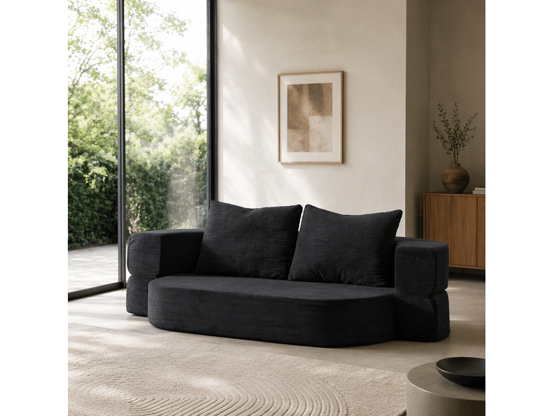  Canapé lit pliant 200x130x60 cm noir en flanelle, 2 places, mousse à mémoire de forme, convertible 2 en 1  - Conforama B