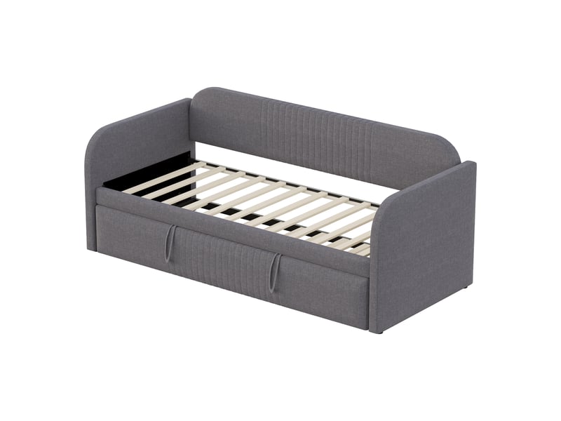  Lit capitonné, canapé-lit extensible 90180*190 cm, à rayures verticales, avec sommier à lattes, lit multifonctionnel, tissu en lin confortable et respirant, gris (matelas non inclus)  - Conforama E