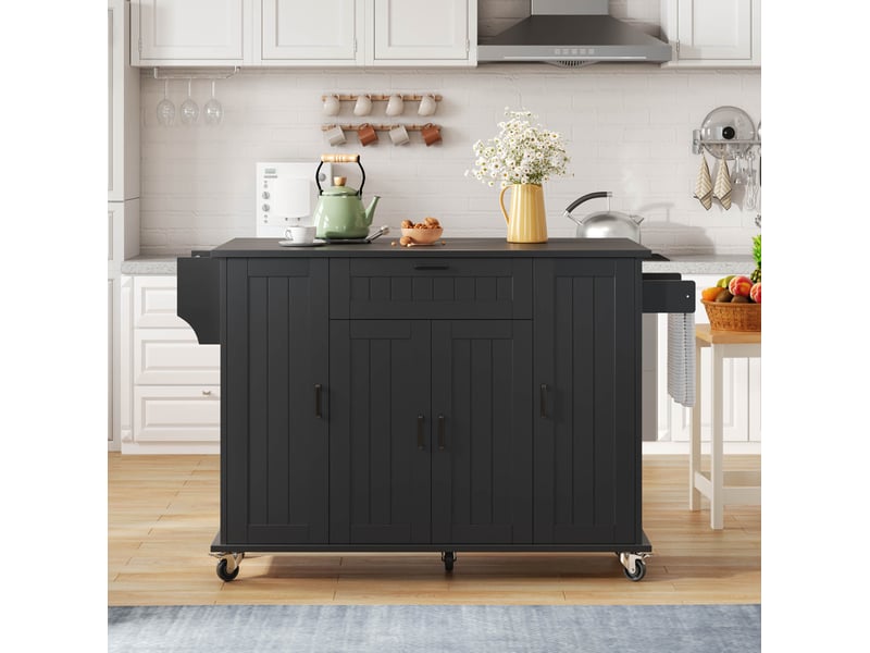  Desserte de cuisine noire 120 x 4570 x 95 cm, 4 portes, 1 tiroir et roulettes  - Conforama E