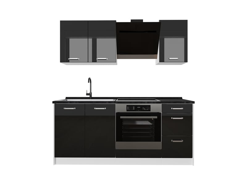 Vicco cuisine, noir haute brillanceblanc, 180cm plan de travail anthracite - Conforama A