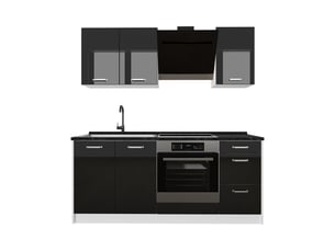 Vicco cuisine, noir haute brillanceblanc, 180cm plan de travail anthracite